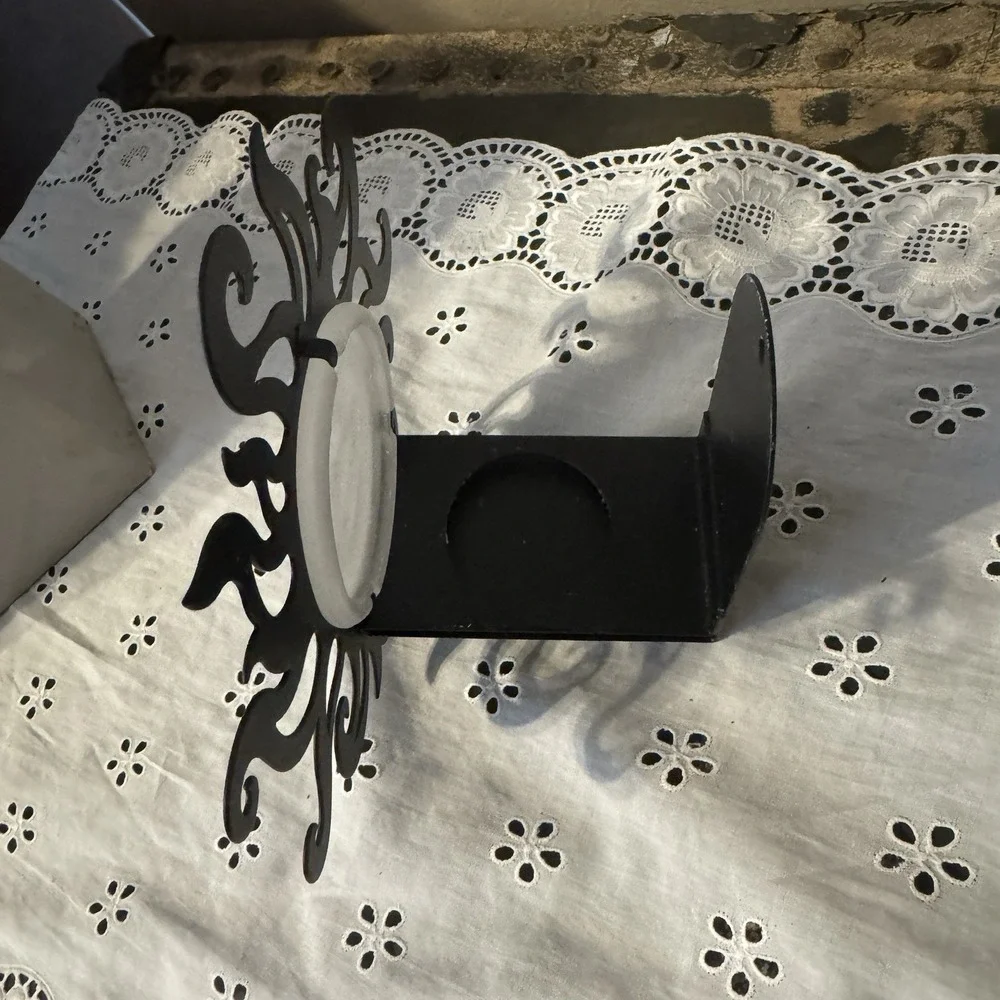 Partylite Sunbeam Sconce Tea Light Candle Holder P0481 Black Metal Frosted Glass